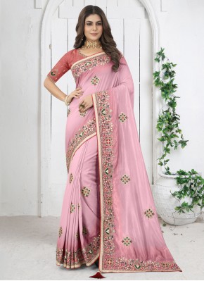 Dashing Pink Embroidered Designer Saree