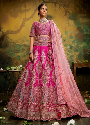 Dashing Pink Thread Silk Lehenga Choli
