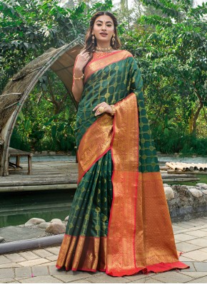 Delectable Green Banarasi Silk Contemporary Style Saree
