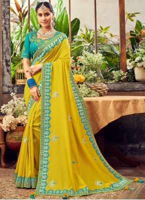 Delightful Fancy Fabric Embroidered Yellow Traditional Saree