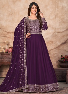 Delightsome Embroidered Art Silk Purple Trendy Salwar Kameez