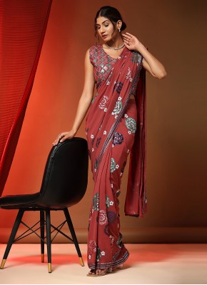 Delightsome Embroidered Georgette Red Trendy Saree