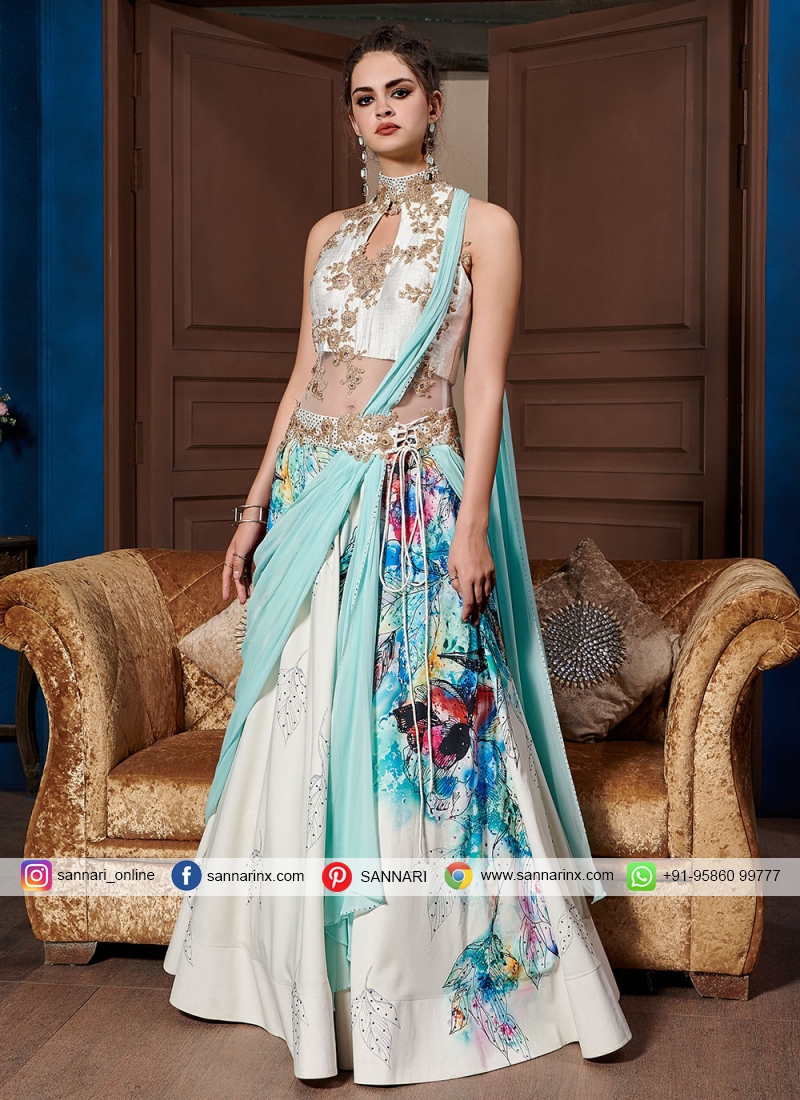 Demure Multi Colour Fancy Fabric Designer Gown