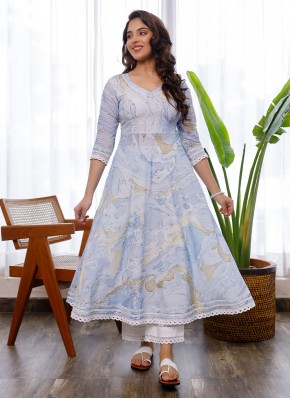 Deserving Abstract Print Cotton Blue Casual Kurti