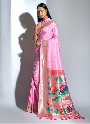 Deserving Banarasi Silk Pink Weaving Traditional Designer Saree