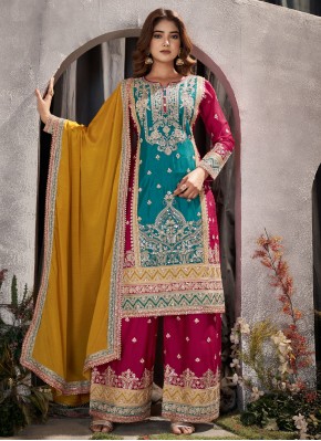 Deserving Embroidered Chinon Palazzo Salwar Kameez