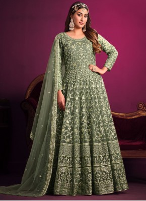 Deserving Embroidered Green Net Trendy Salwar Kameez