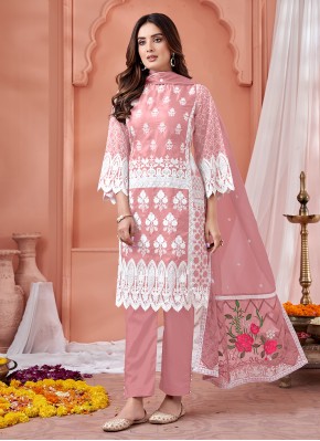 Designer Salwar Kameez Thread Organza in Pink