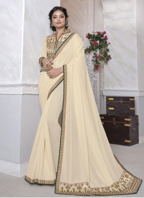 Designer Saree Patch Border Silk in Cream