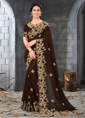Designer Saree Resham Silk in Brown