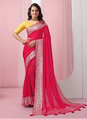 Designer Saree Zari Georgette in Pink