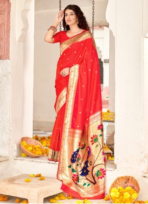 Designer Traditional Saree Weaving Banarasi Silk in Red