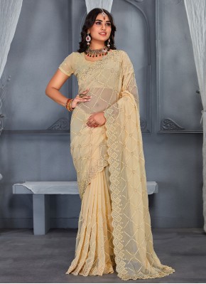 Desirable Embroidered Beige Trendy Saree