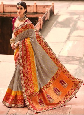 Desirable Embroidered Silk Beige Designer Traditional Saree