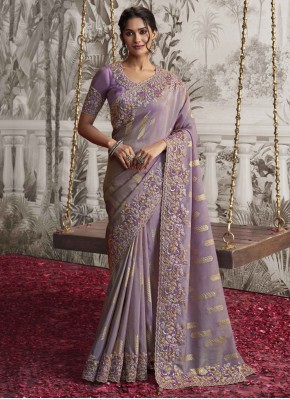 Desirable Embroidered Violet Trendy Saree