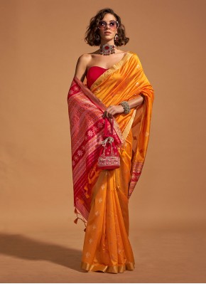 Desirable Weaving Mustard Handloom silk Classic Saree