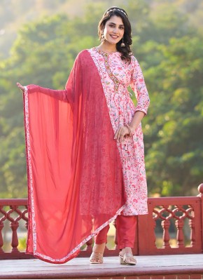 Digital Print Silk Salwar Kameez in Rose Pink