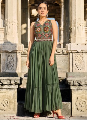 Dignified Green Printed Designer Palazzo Salwar Suit