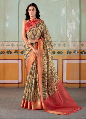 Dignified Handloom silk Multi Colour Floral Print Classic Saree