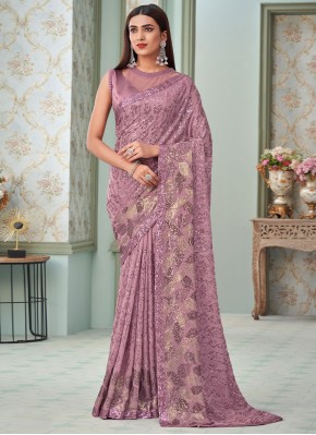 Dignified Lavender Sequins Georgette Trendy Saree