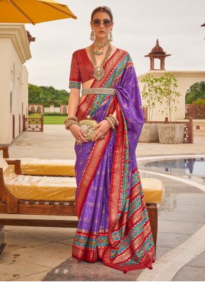 Dignified Purple and Red Trendy Saree