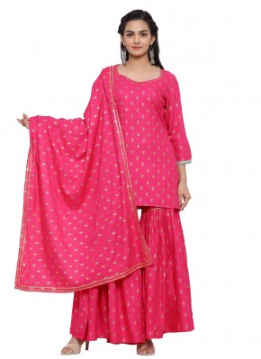 Dilettante Hot Pink Printed Viscose Readymade Suit