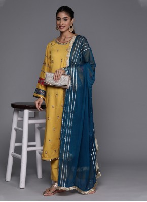 Dilettante Mustard Embroidered Silk Blend Straight Salwar Suit