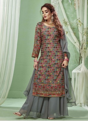Distinctive  Mirror Work Chiffon Designer Salwar Suit