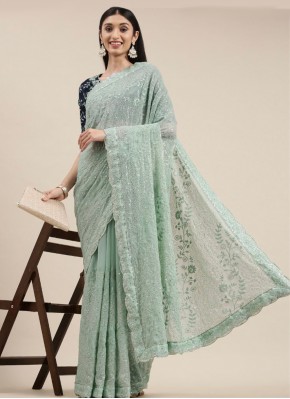 Distinctively Lace Blue Traditional Designer Saree