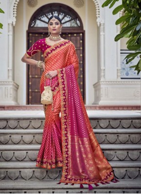 Distinctively Orange and Pink Sangeet Traditional Designer Saree