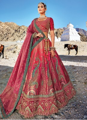 Distinctively Pink Jacquard Work Banarasi Silk Lehenga Choli