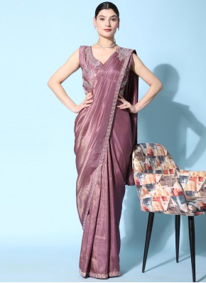 Distinguishable Satin Silk Embroidered Mauve  Trendy Saree