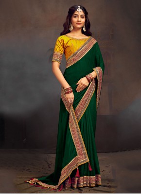 Distinguishable Vichitra Silk Green Classic Saree