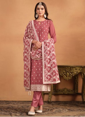 Divine Embroidered Faux Georgette Rose Pink Trendy Salwar Kameez