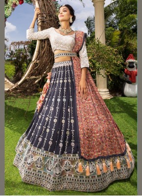 Elegant Chiffon Multi Color Thread Work in Designer Ready made Lehngha Choli