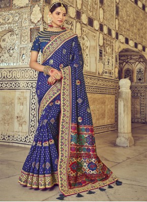 Elegant Patola Silk  Blue Traditional Designer Saree