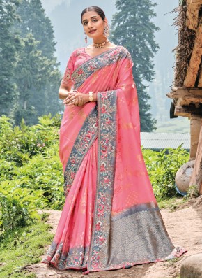 Elegant Pink Silk Classic Saree