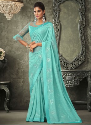Elegant Turquoise Wedding Contemporary Saree
