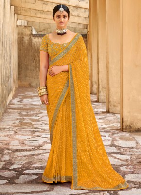 Elegant Yellow Embroidered Faux Georgette Contemporary Saree