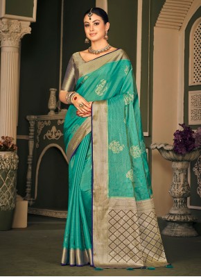 Elite Blue Weaving Silk Trendy Saree
