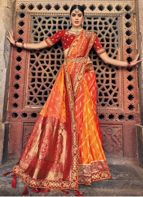 Elite Orange Silk Contemporary Saree