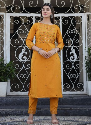 Embroidered Cotton Party Wear Kurti in Orange