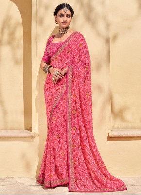 Embroidered Faux Georgette Classic Saree in Pink