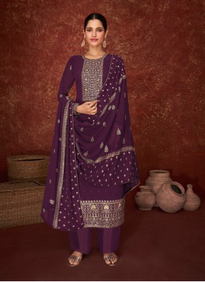 Embroidered Faux Georgette Designer Pakistani Salwar Suit in Purple