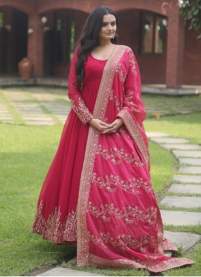 Embroidered Faux Georgette Gown  in Pink