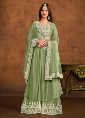 Embroidered Faux Georgette Trendy Salwar Suit in G