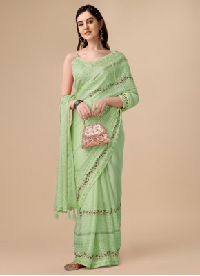 Embroidered Georgette Classic Designer Saree in Green