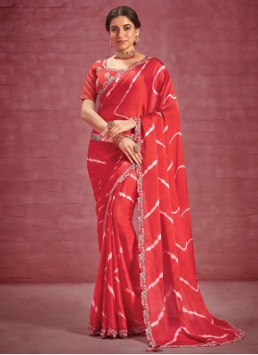 Embroidered Georgette Designer Saree in Red