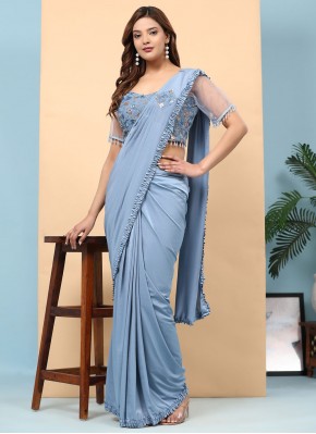 Embroidered Imported Contemporary Saree in Blue