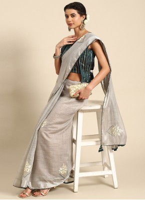 Embroidered Poly Cotton Classic Saree in Grey